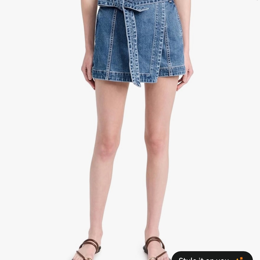 Veronica Beard Light Blue Denim Mini Skirt with Tie Waist